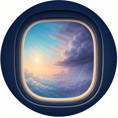 Changing weather viewed through an airplane window